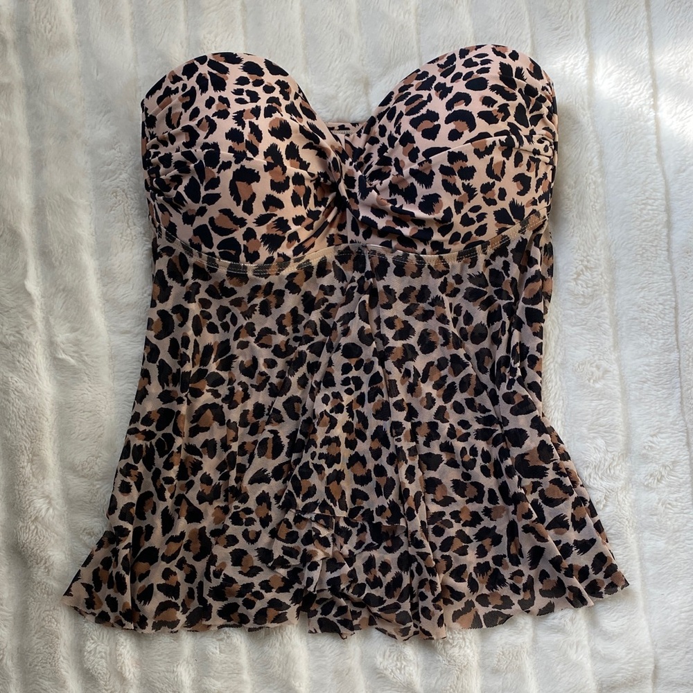 Leopard Print Strapless Blouse